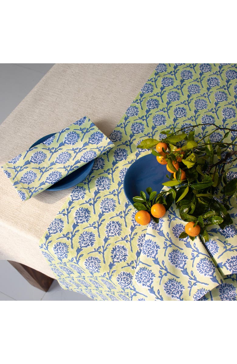 Banyan & Birch Nikhar - Pure Linen Hand-Printed Table Runner, Alternate, color, Lily Green