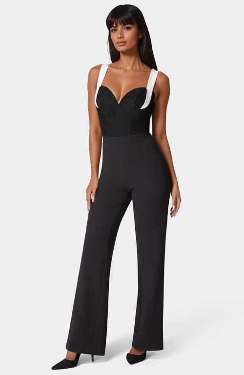 Bebe Lace Insert Flared Jumpsuit In Black