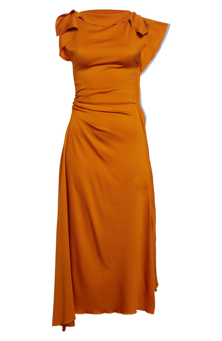 Victoria Beckham Drape Sleeve Midi Dress, Alternate, color, Sunset Orange