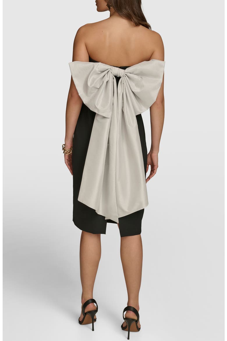 Contrast Bow Back Strapless Cocktail Dress, Alternate, color, BLACK CREAM