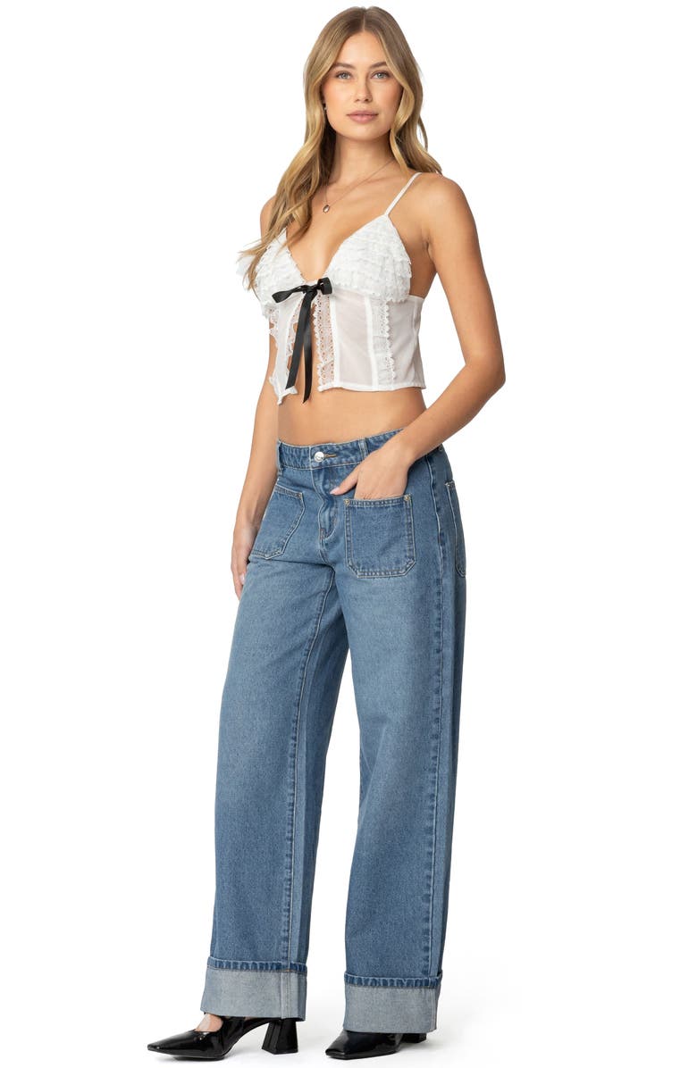 EDIKTED Ruffle Babydoll Crop Top, Alternate, color, White