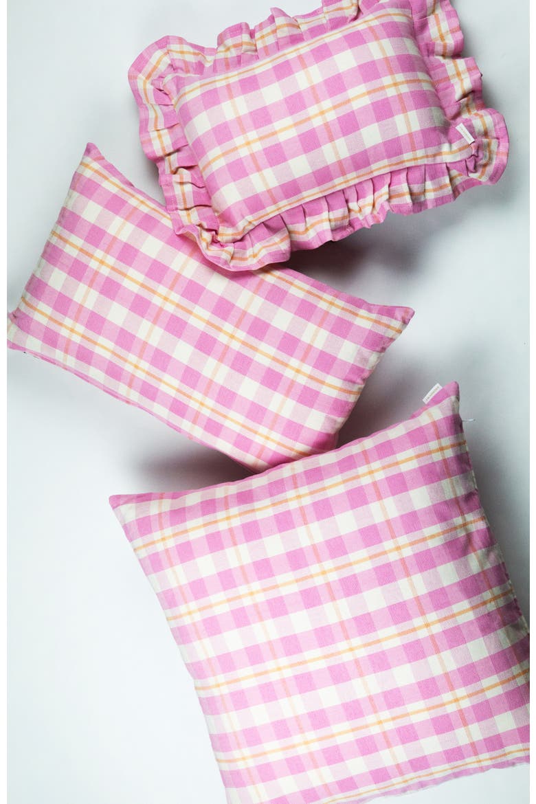 Handwoven Classic Gingham Rectangle Cotton Throw Pillow, Alternate, color, Pink