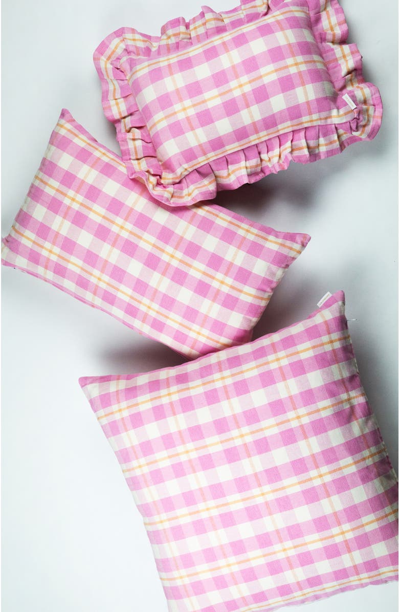 Archive New York Handwoven Classic Gingham Square Cotton Throw Pillow, Alternate, color, Pink