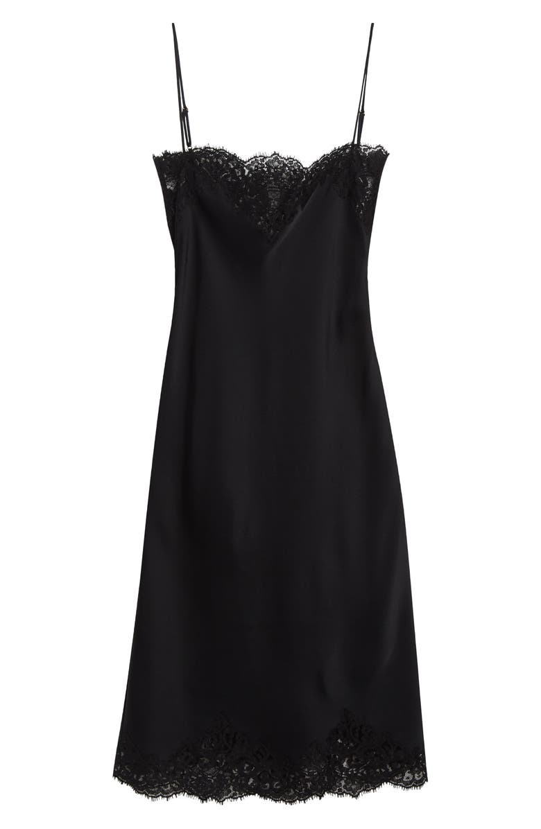 Stella McCartney Iconic Lace Trim Satin Slipdress, Alternate, color, Black