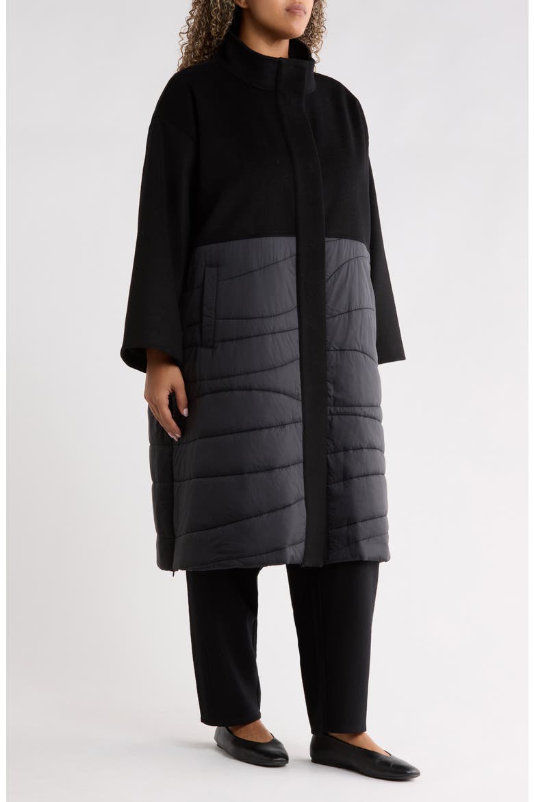 Stand Collar Recycled Nylon Coat, Alternate, color, BLACK