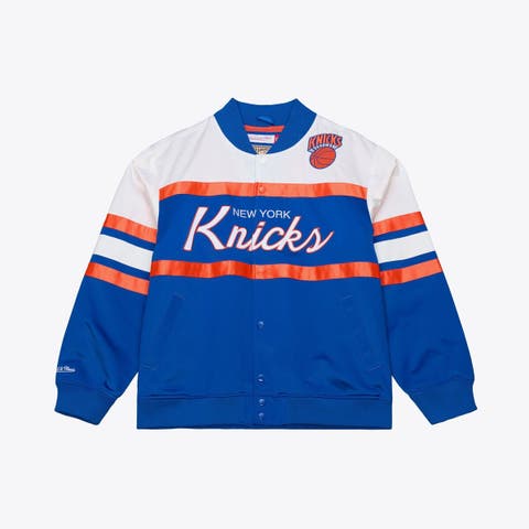 Men's Mitchell & Ness  Royal New York Knicks Hardwood Classics Head Coach Lightweight Satin Full-Snap Jacket