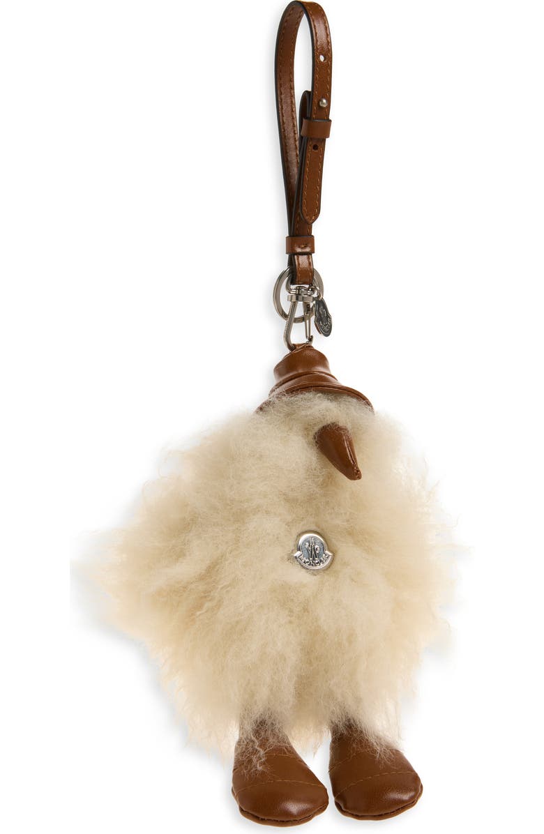 Moncler Duck Faux Fur Bag Charm, Main, color, Beige Sand