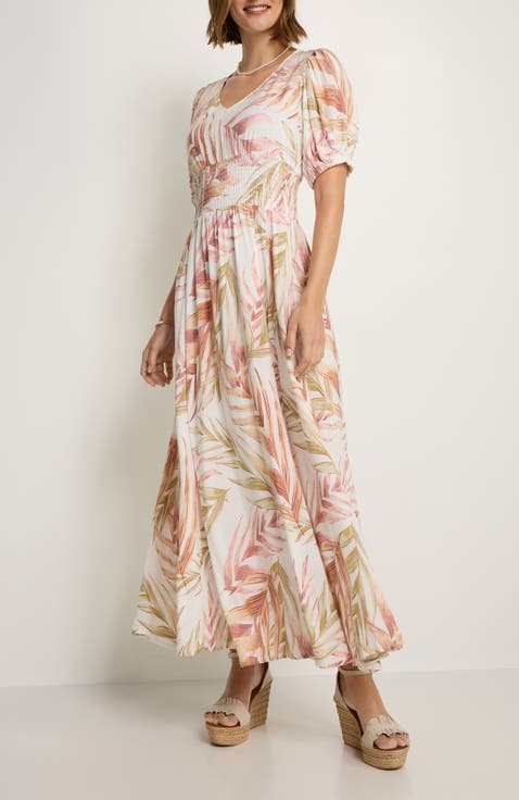 Printed Puff Sleeve Maxi Dress