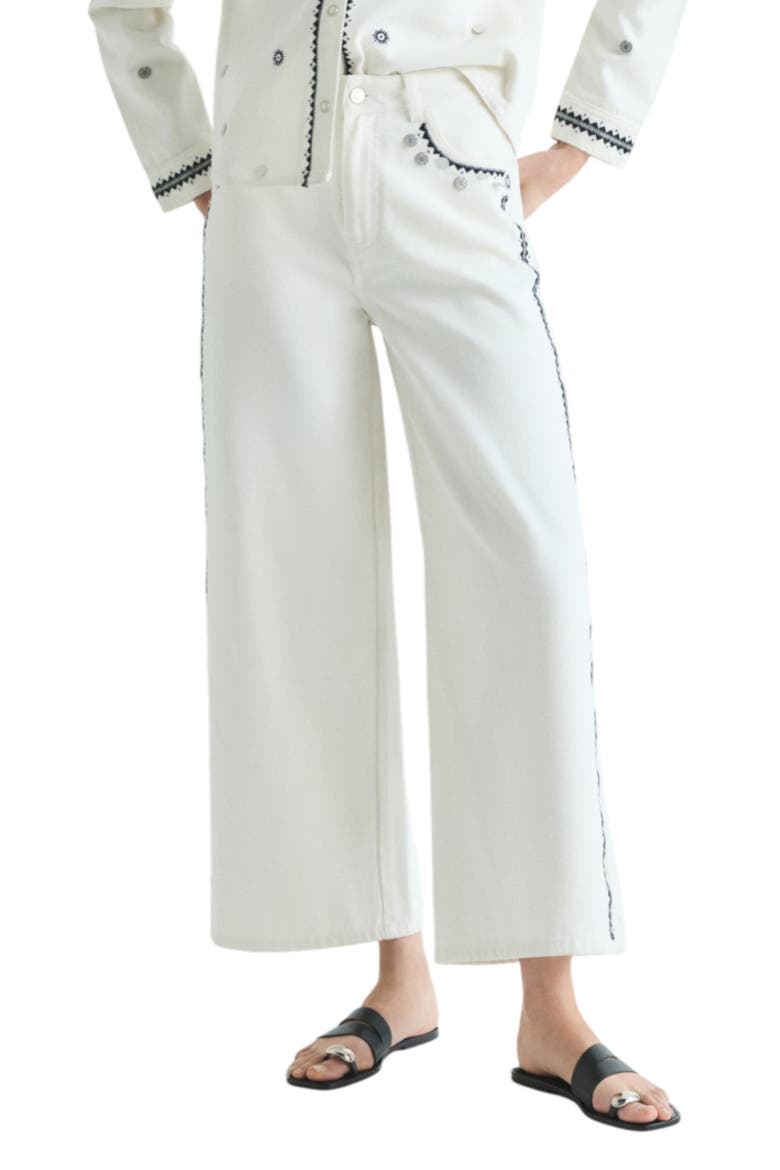 Contrast embroidered jeans, Main, color, Ecru