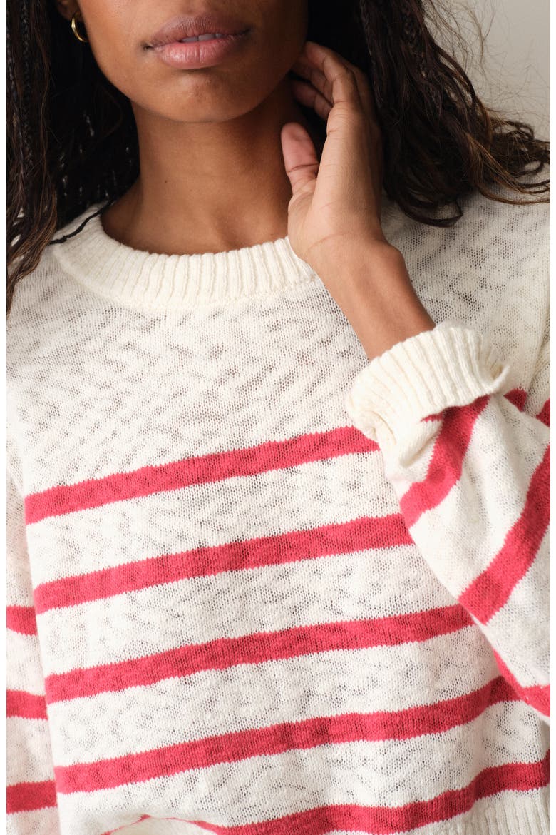 Seabreeze Striped Crewneck Sweater, Alternate, color, WHITE AND RED STRIPE