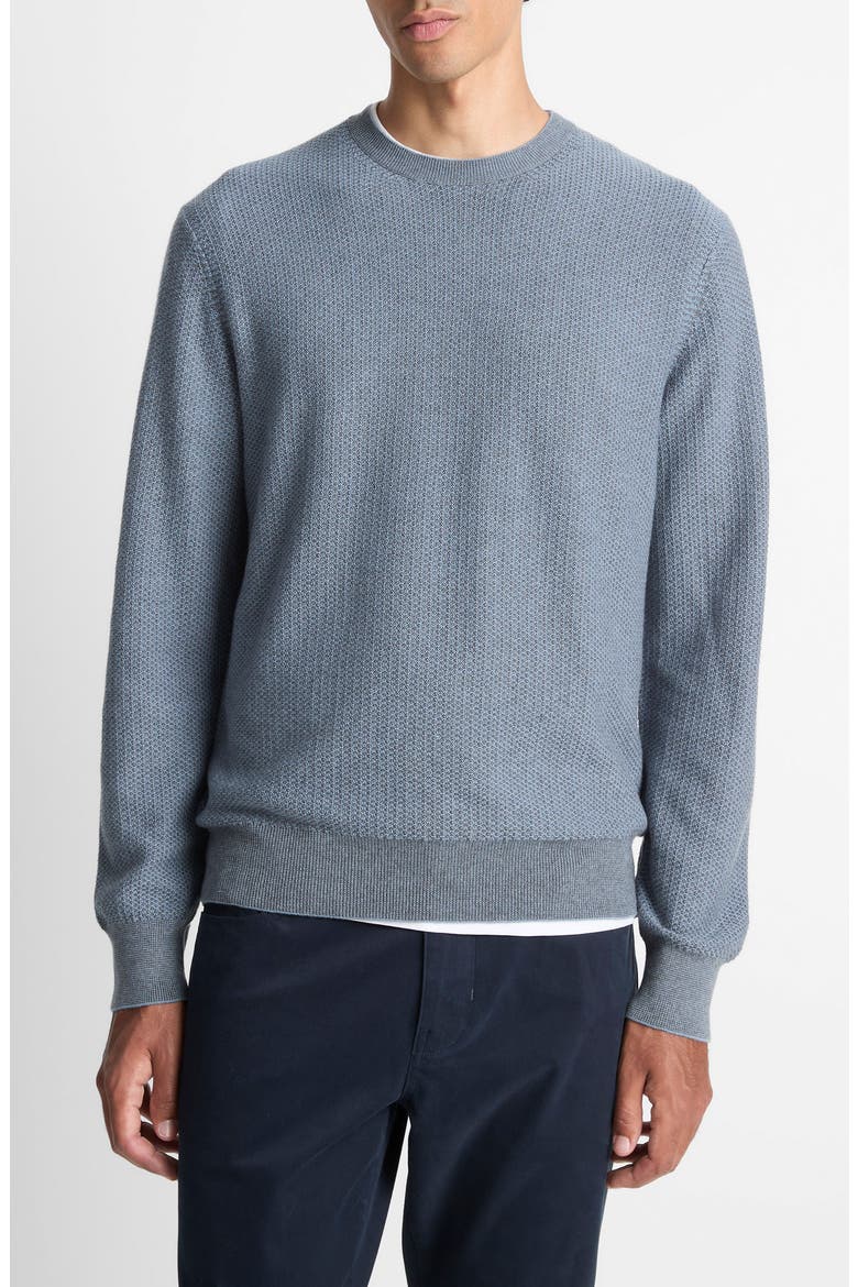 Geometric Jacquard Wool & Cotton Blend Crewneck Sweater, Main, color, BLUE/ MEDIUM HEATHER GREY