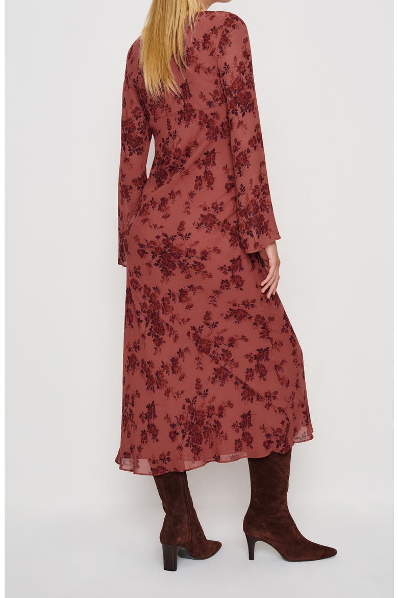 Esra Floral Print Long Sleeve Dress, Alternate, color, CLARETTE