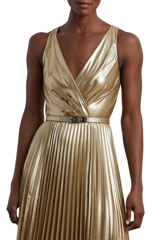 Ralph Lauren Sleeveless Metallic Gold Maxi Dress In Gold