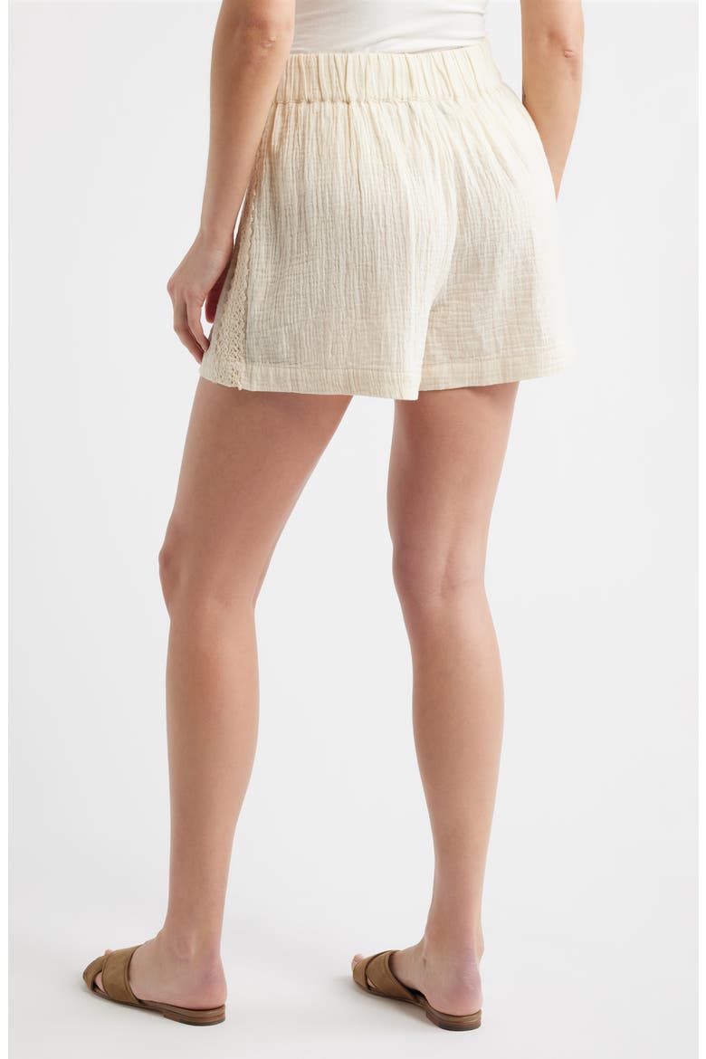 Crochet Trim Cotton Gauze Shorts, Alternate, color, PEARL