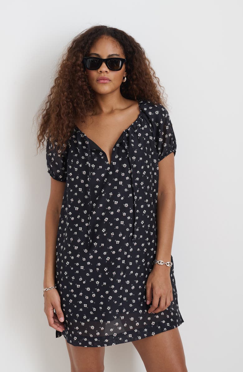 Alex Mill Rose Floral Cotton & Silk Mini Sundress, Alternate, color, Black Floral