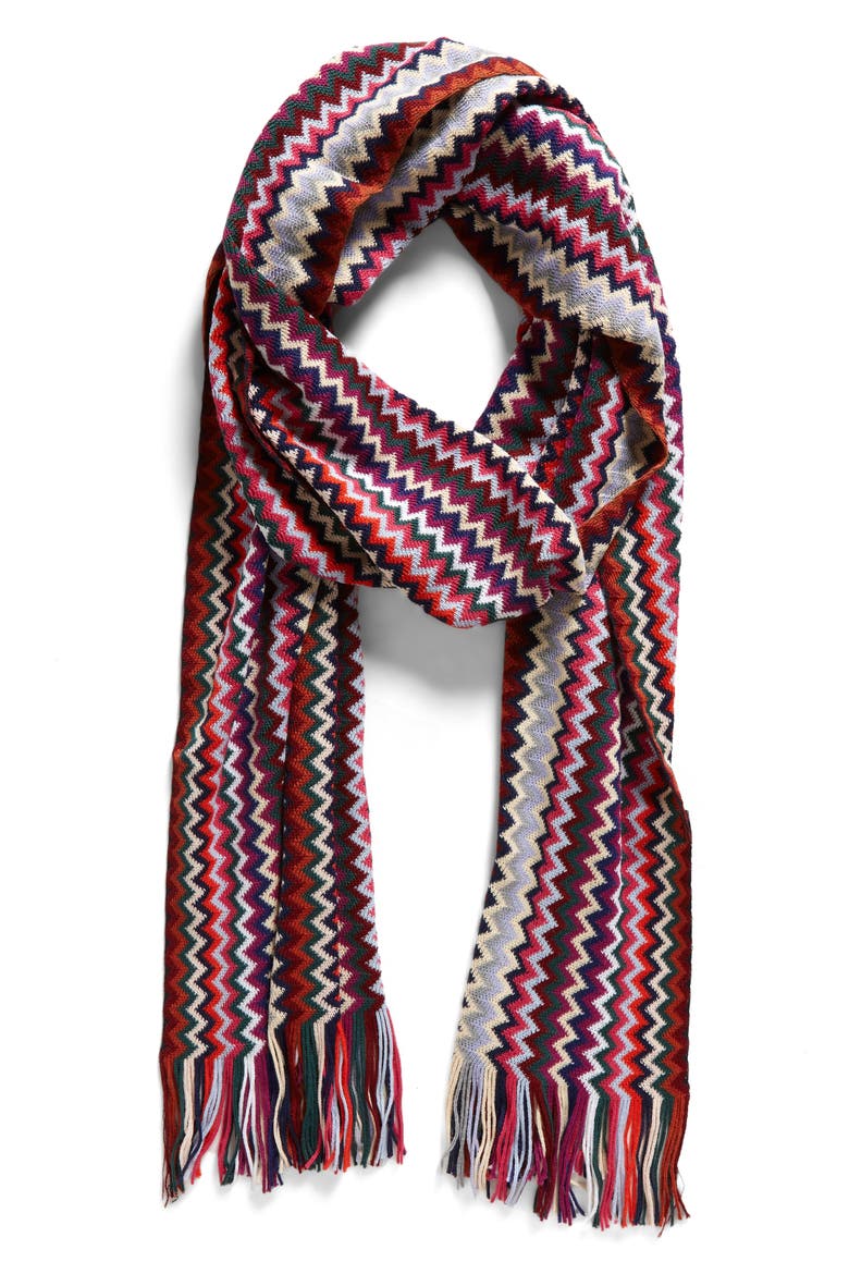 Chevron Stripe Wool Blend Scarf, Main, color, PURPLE ASSORTED