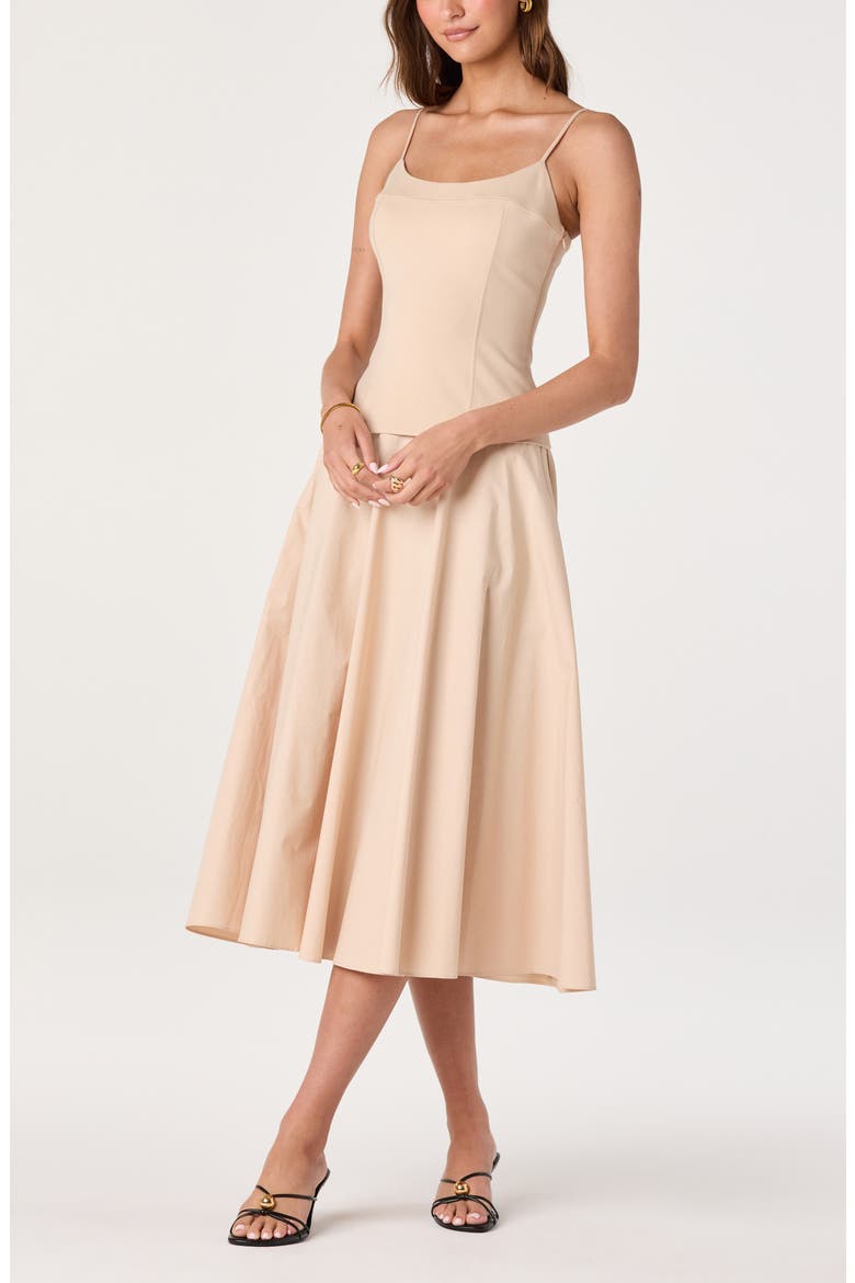 Cierra Mixed Media Fit & Flare Midi Dress, Alternate, color, NATURAL