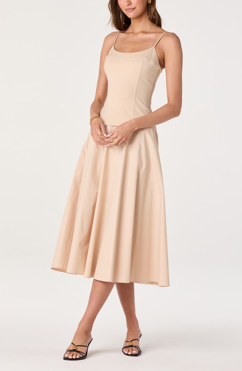 ASTR the Label Cierra Mixed Media Fit & Flare Midi Dress, Alternate, color, Natural