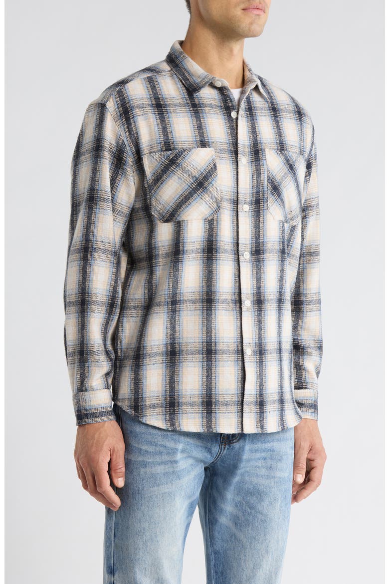 Oversize Coastal Plaid Button-Up Flannel Shirt, Alternate, color, BLUE