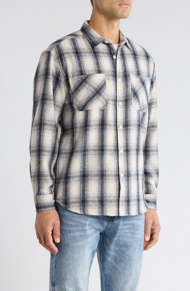 925 Originals Oversize Coastal Plaid Button-Up Flannel Shirt, Alternate, color, Blue