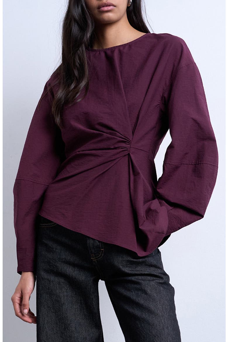 Asymmetric Pleat Long Sleeve Top, Main, color, BURGUNDY