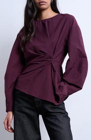 Topshop Asymmetric Pleat Long Sleeve Top