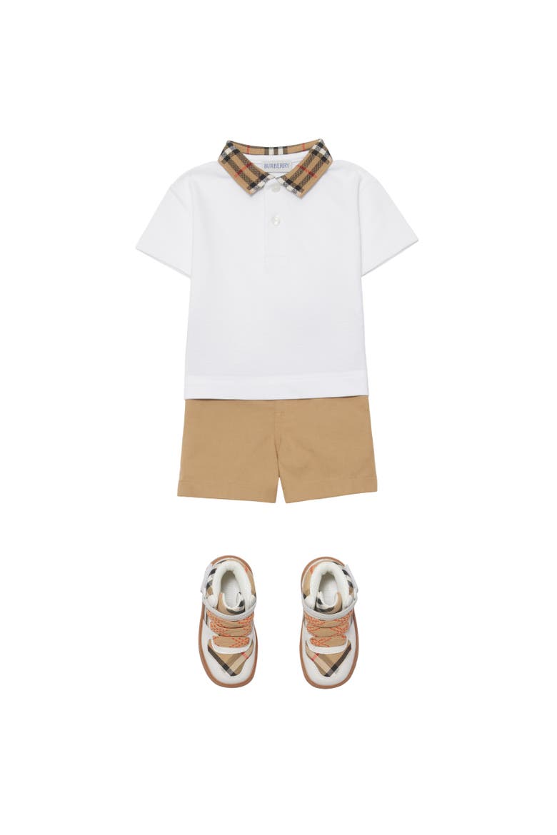 Check Collar Cotton Polo Shirt, Alternate, color, White