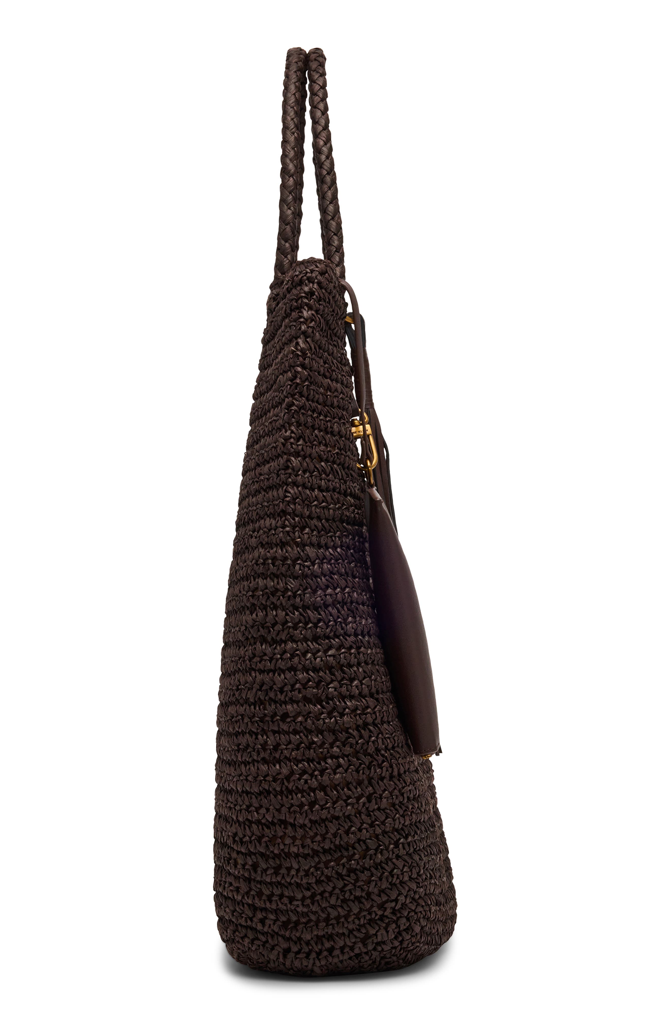 Anne Klein Tapered Woven Tote Bag with Pouch, Alternate, color, Espresso