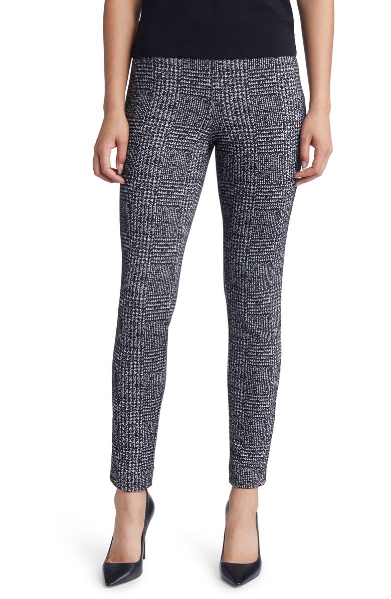 Anne Klein Plaid Jacquard Ankle Pants, Main, color, Anne Black/ Anne White