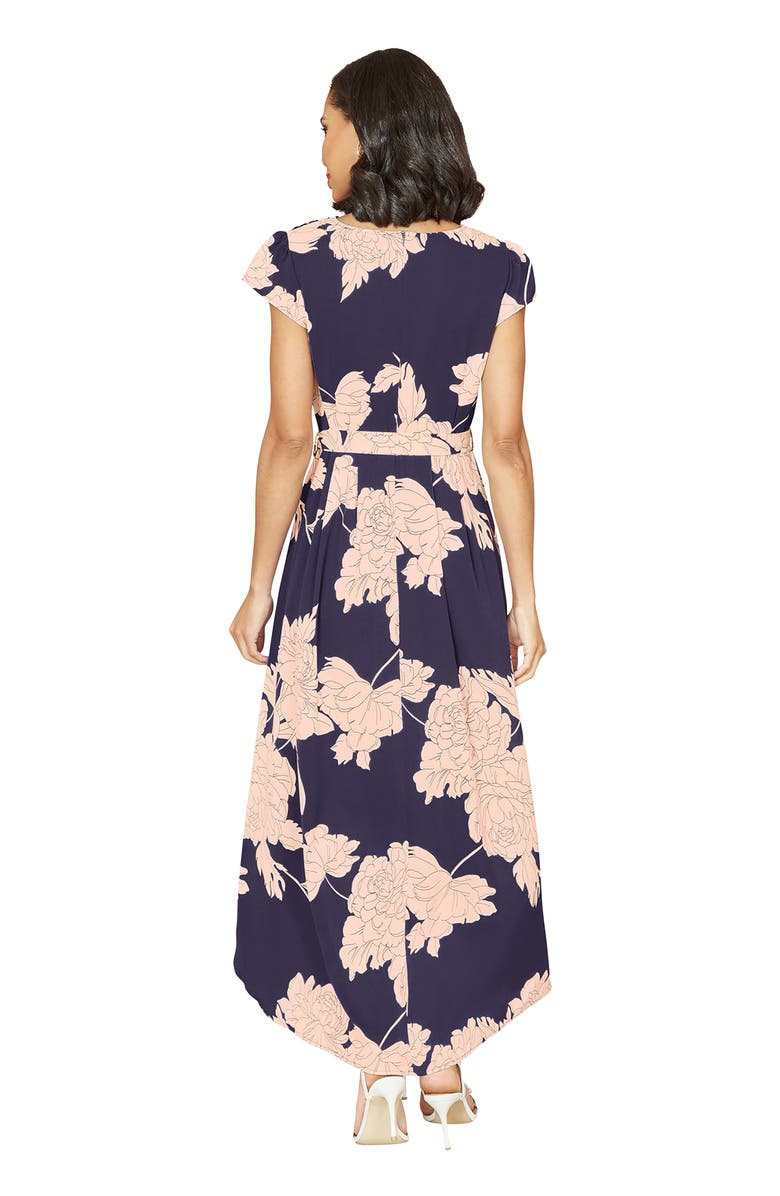 Yumi Blossom Print Dipped Hem Wrap Midi Dress, Alternate, color, Navy