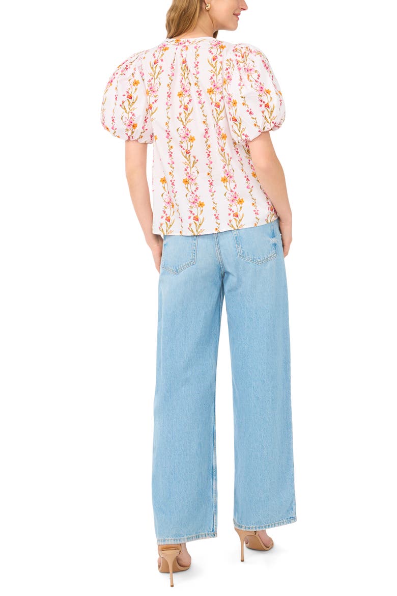 Floral Puff Sleeve Organdy Top, Alternate, color, PINK BLISS