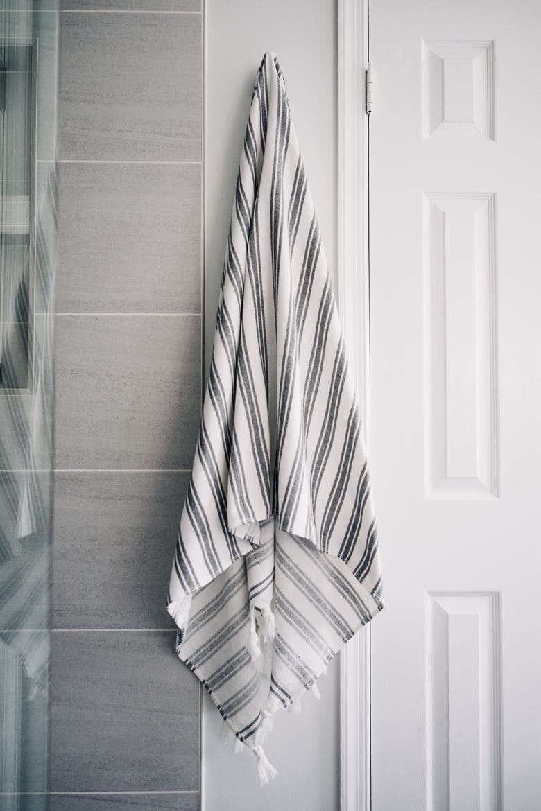 Bask Striped Organic Turkish Towel with Soft Terry Cloth Back, Alternate, color, Black