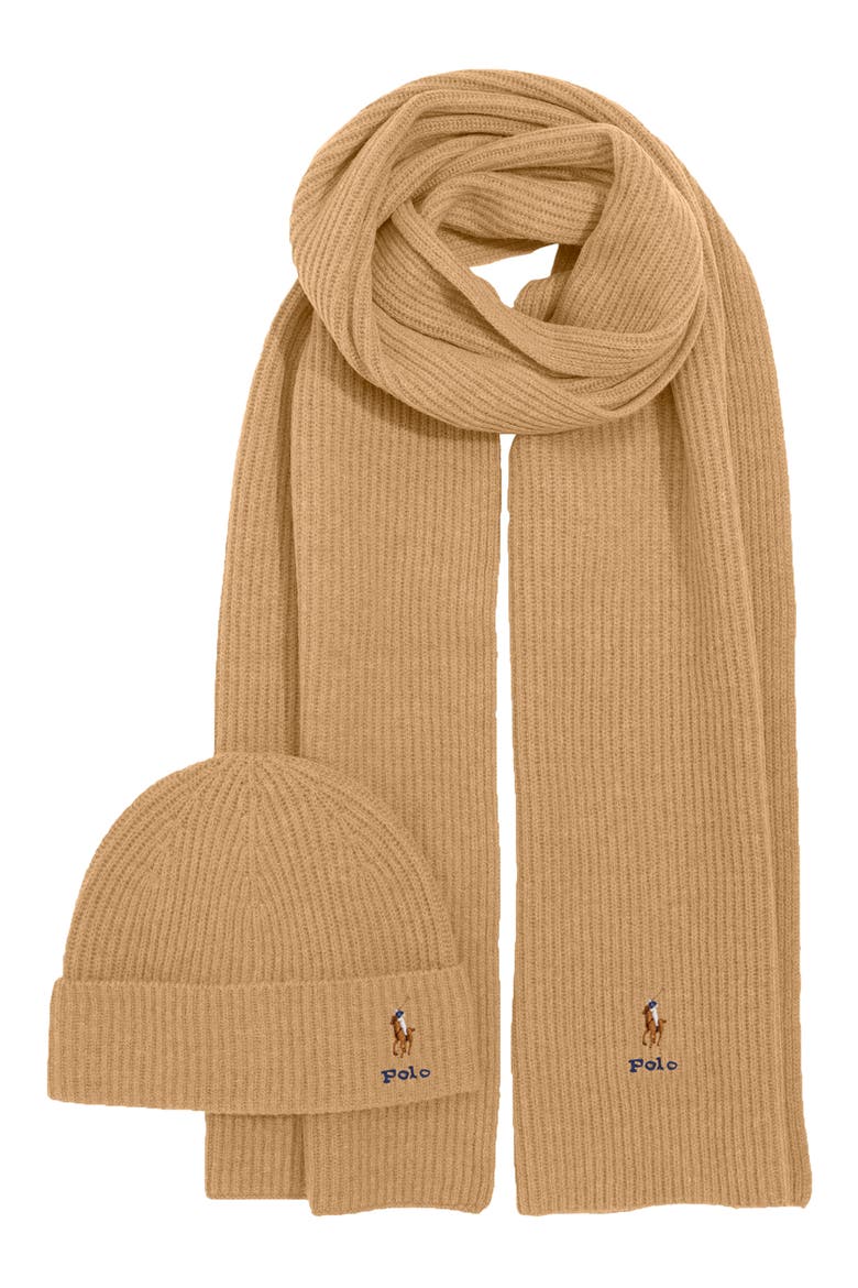 Pony Merino Wool Hat & Scarf Set, Main, color, CLASSIC CAMEL