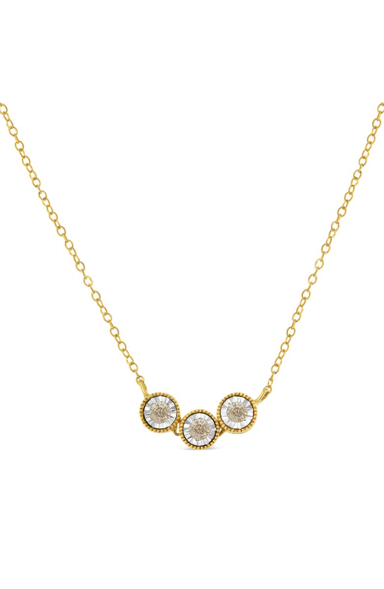 Haus of Brilliance Two-Toned -Silver Champagne Diamond 3 Stone Necklace, Alternate, color, Yellow