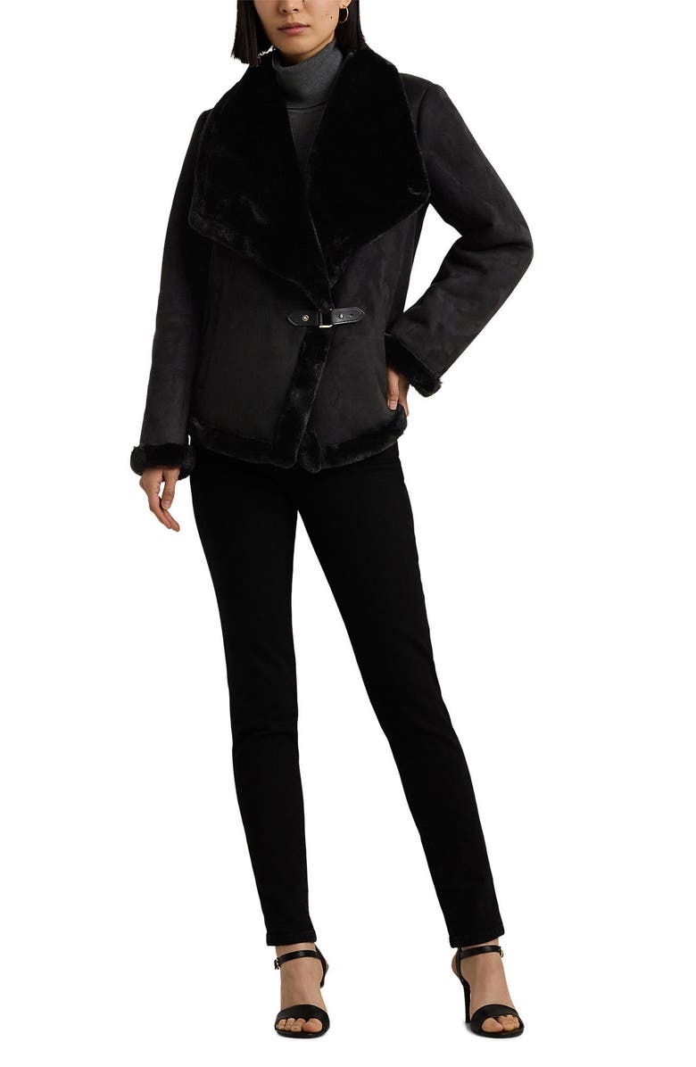 Lauren Ralph Lauren Faux Shearling Jacket, Alternate, color, Black