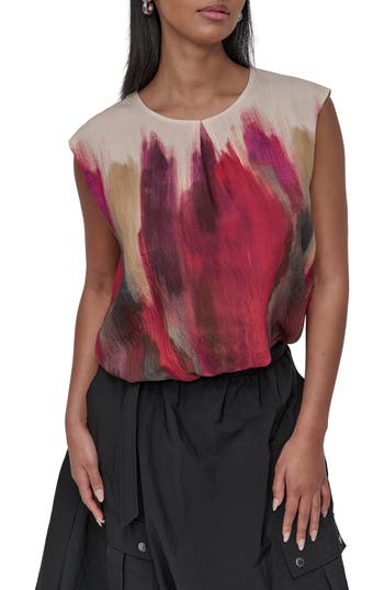 Dkny Print Bubble Hem Top In Brown