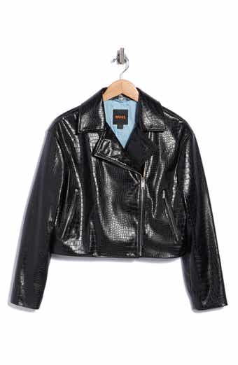 Croc Embossed Faux Leather Moto Jacket