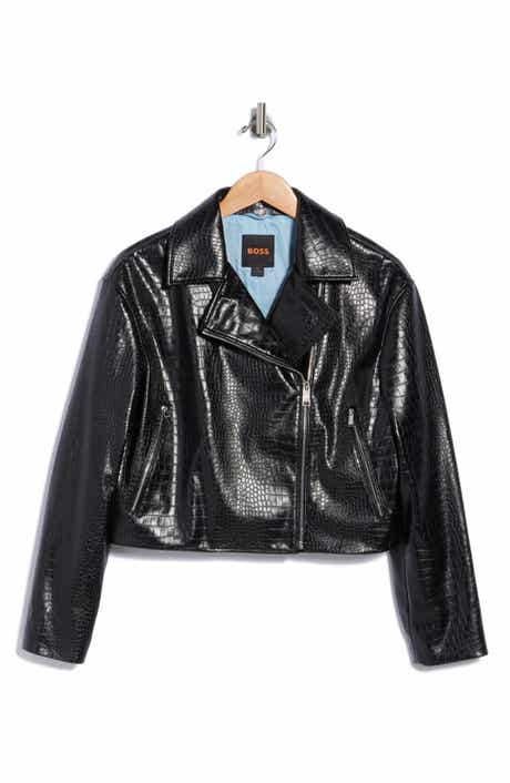Croc Embossed Faux Leather Moto Jacket