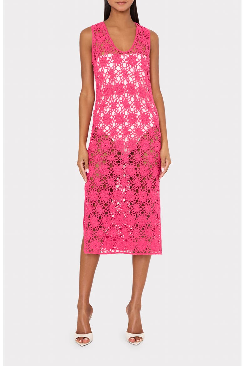 Crochet Midi Cover-Up Dress, Main, color, PINK