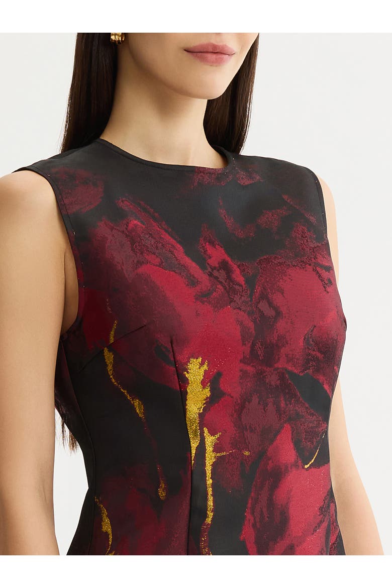 Lurex Woven Jacquard Sheath Dress, Alternate, color, Scarlet Red/Black/Gold Lurex