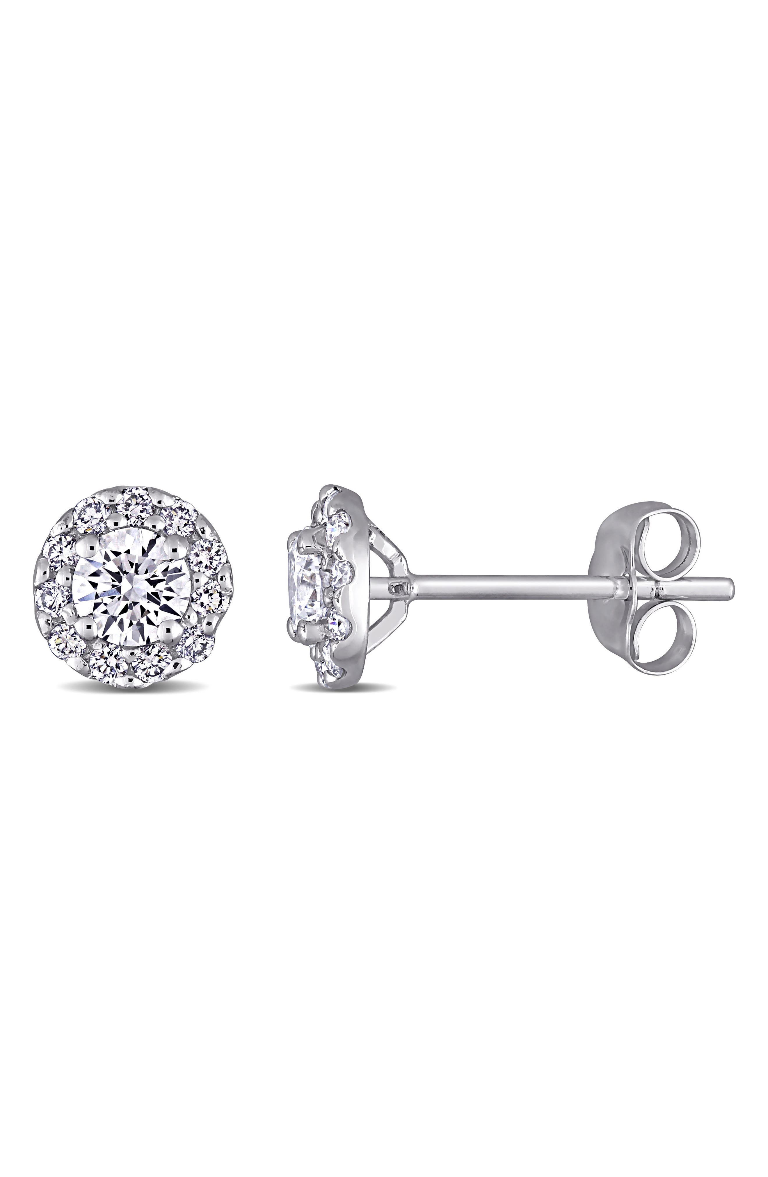 Created Forever 14K White Gold Lab Grown Diamond Halo Stud Earrings