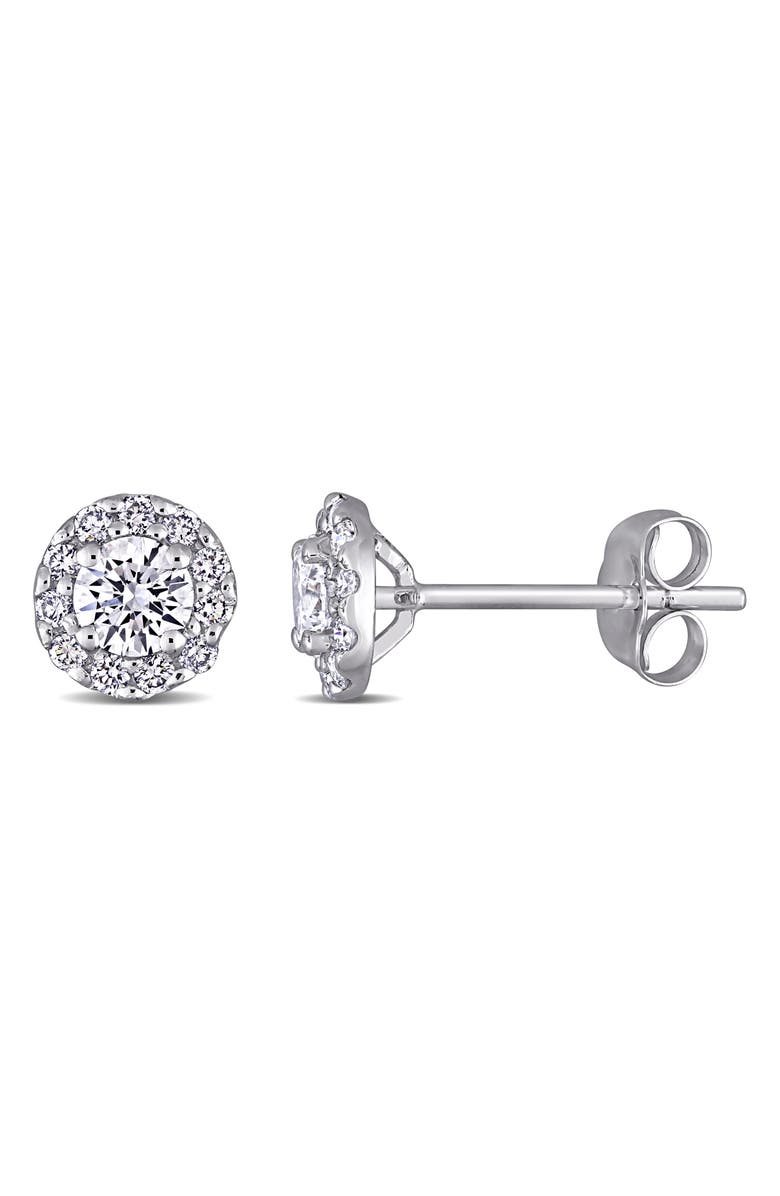 Created Forever 14K White Gold Lab Grown Diamond Halo Stud Earrings, Main, color, Silver