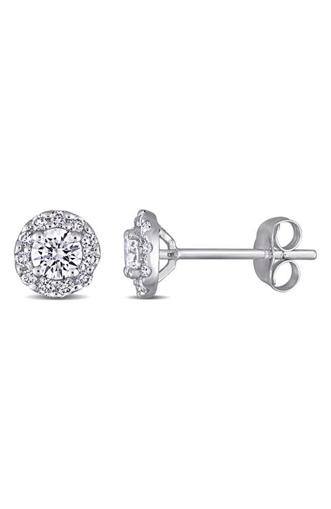 14K White Gold Lab Grown Diamond Halo Stud Earrings