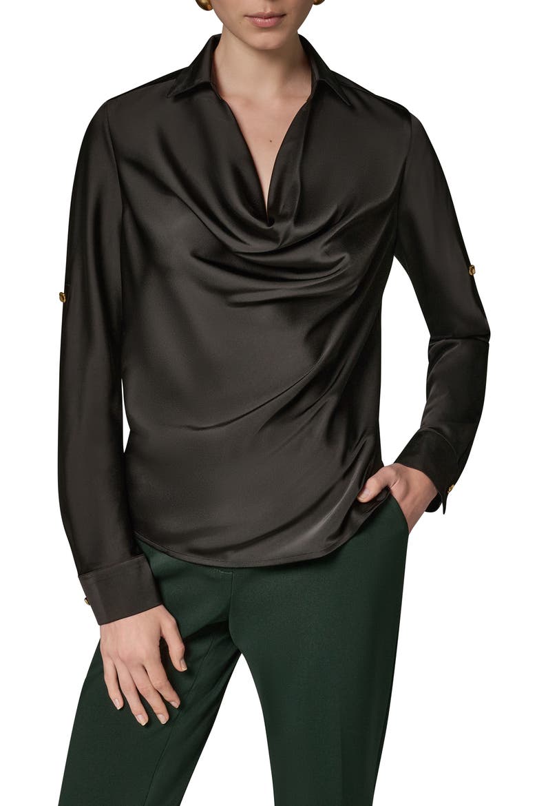 Cowl Neck Top with Roll Sleeves, Main, color, BLACK