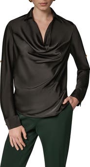 Donna Karan New York Cowl Neck Top with Roll Sleeves