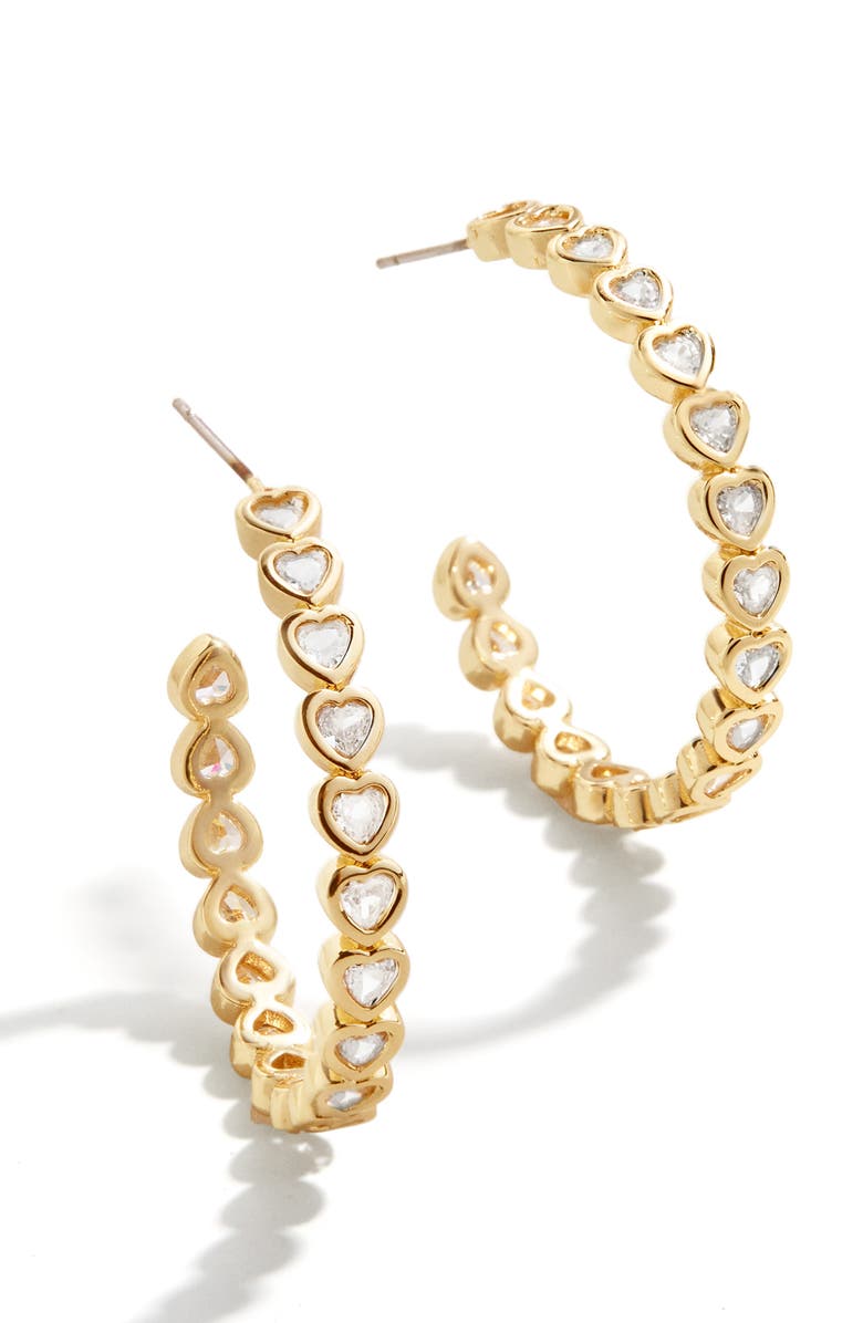 BaubleBar Cubic Zirconia Heart Hoop Earrings, Main, color, 