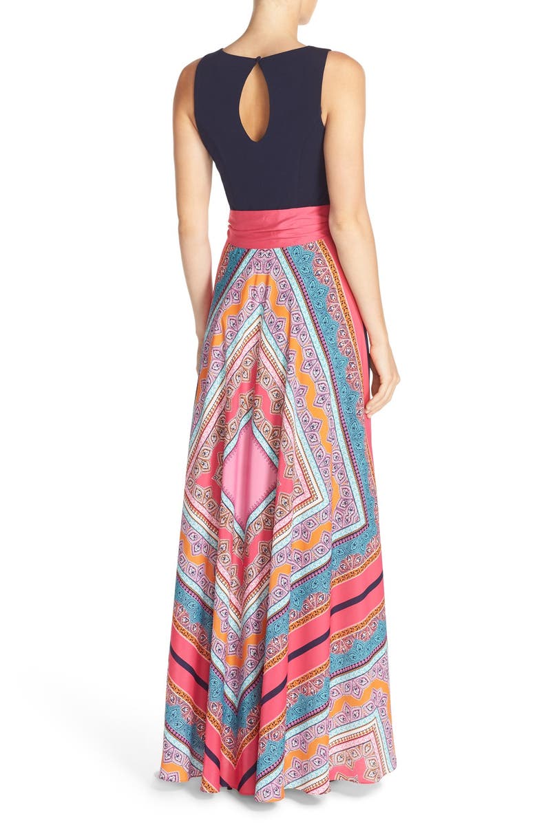 Eliza J Scarf Print Jersey & Crêpe de Chine Maxi Dress, Alternate, color,