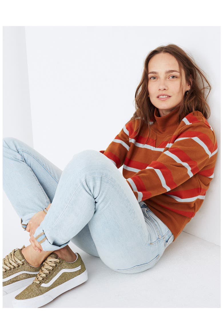 Stripe Turtleneck Sweatshirt, Alternate, color, BURNT SIENNA