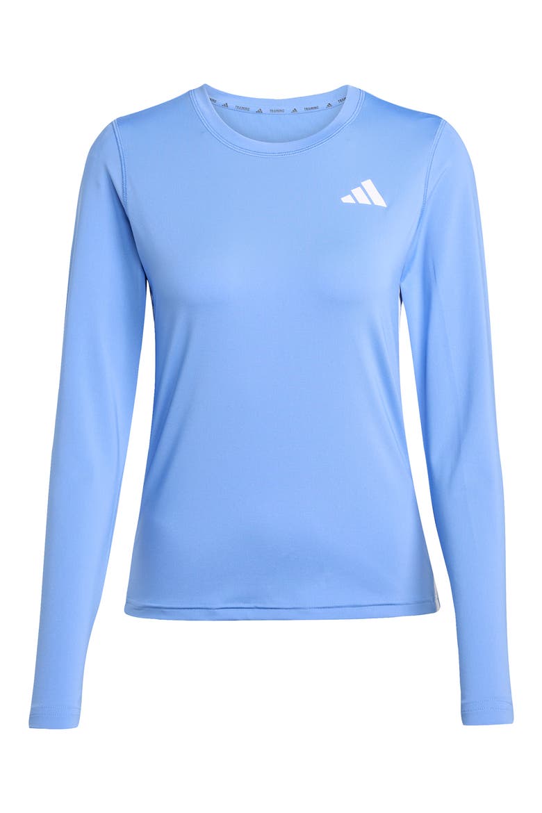 Essentials Long Sleeve 3-Stripes Workout Top, Alternate, color, BLUE FUSION/ WHITE