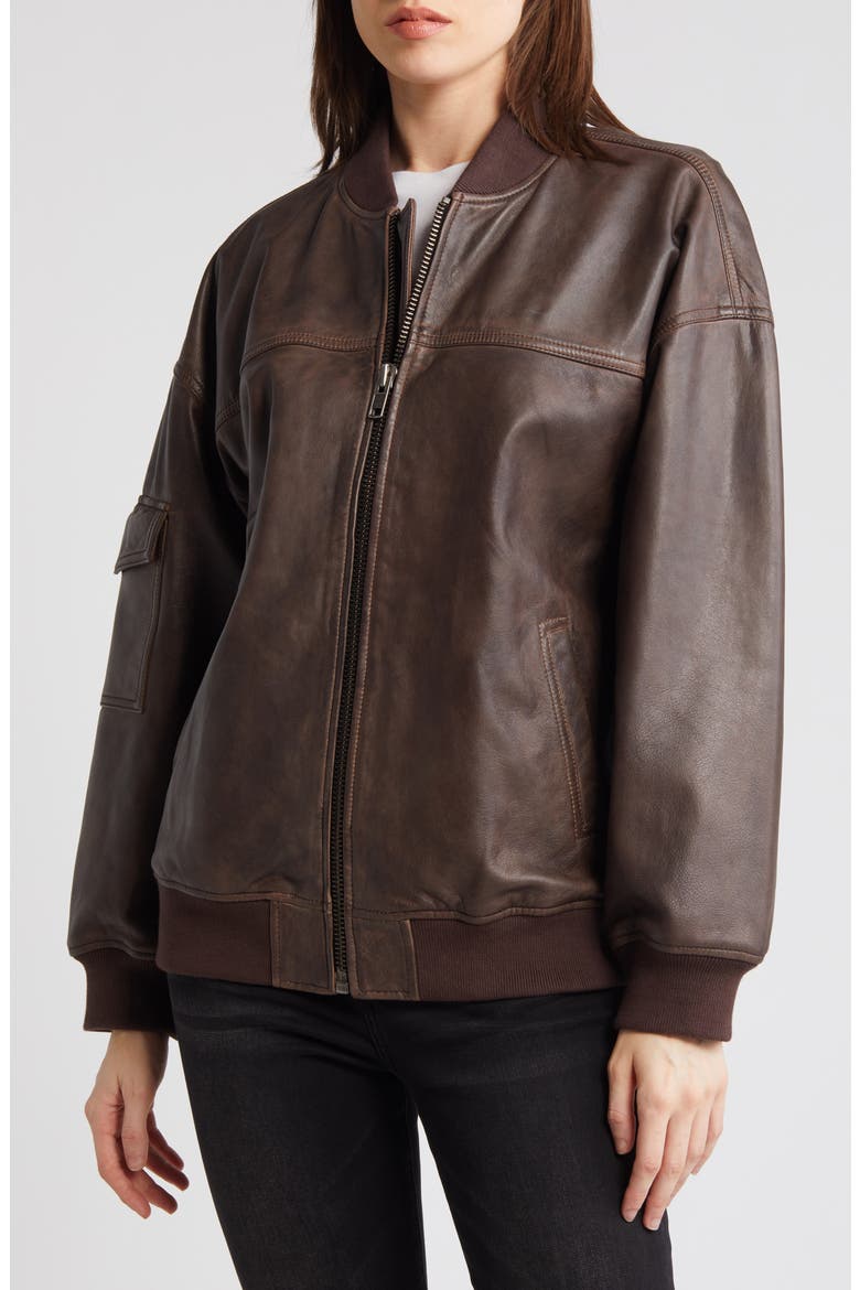 Leather Bomber Jacket, Alternate, color, BROWN SOIL